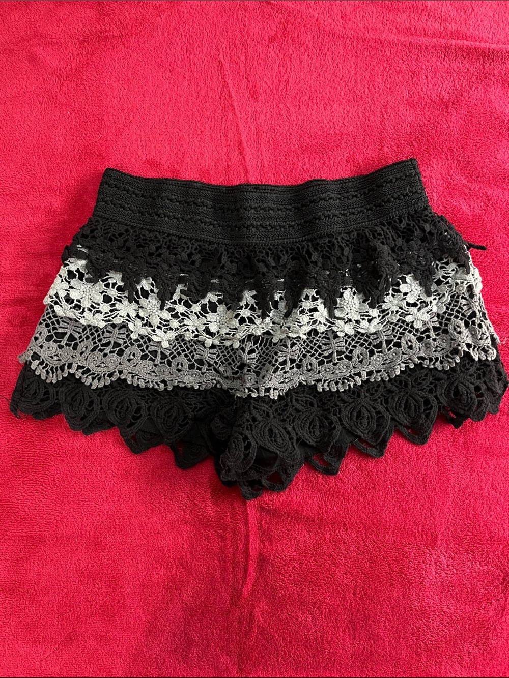 Lace Layered Women's Shorts Black and Grey - Size M NoBo